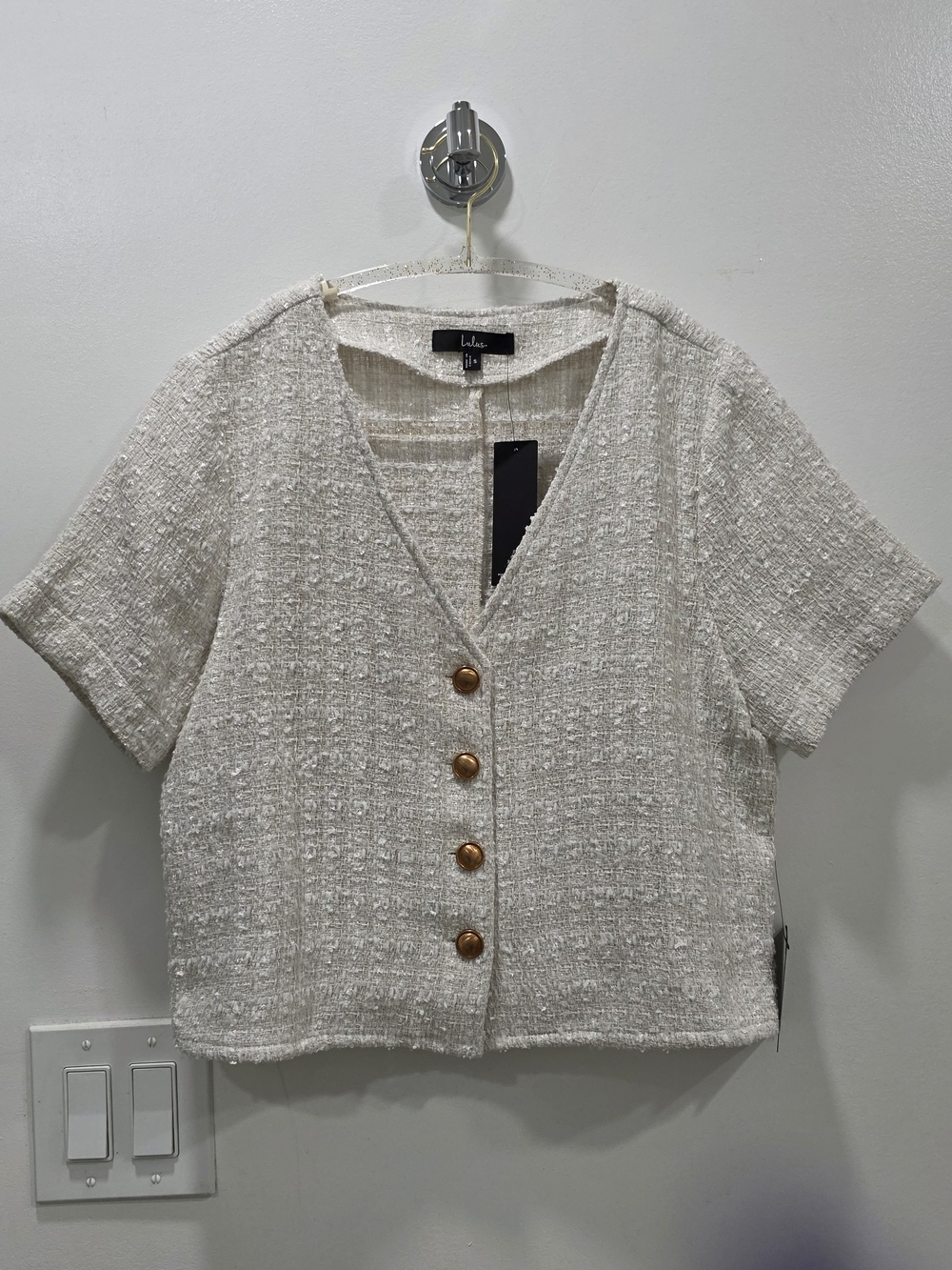 Chicest State Tweed Button-Up Short Sleeve Top